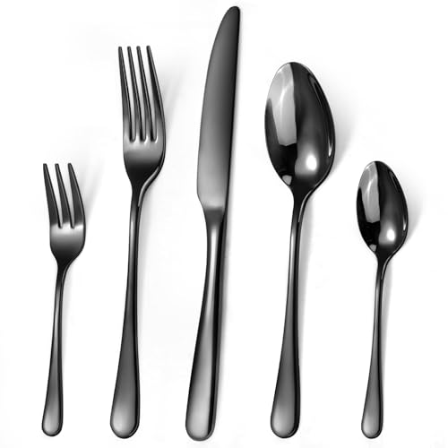 Targizer Besteck Set 6 Personen,Schwarzes Besteck,30 teilig Besteck Schwarz aus Edelstahl,Bestecksets Schwarz mit Messer,Gabel und...