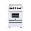 Forno Loiano 24" Electric Range with Antique Brass Handle & 6,000W Cooktop, 2.30 cu. ft. Oven With Built-In Air Fryer Basket, Single-Element Broiler, Preheat Indicator & Storage Drawer - White