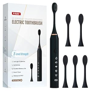 Sonic Electric Toothbrush, Rechargeable Power Toothbrush with 6 Duponts Brush Heads, with 2 Minute Smart Timer, 5 Modes with Teeth Whitening, Gift for Family