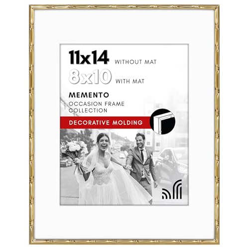 Americanflat 11x14 Bamboo Picture Frame - Matted to 8x10 - Metal - Gold