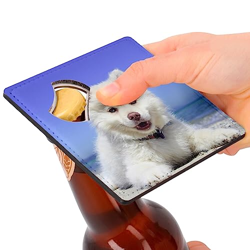 Sous-verre décapsuleur petit chien blanc Spitz pour apéro plage