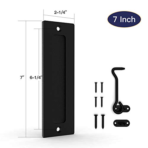 Orgerphy 7” Black Barn Door Finger Pull Handle And 10" Latch Set | 7 Inch Heavy Duty Steel Gate Handle | For Barn Door Gates Garages Sheds #TOP1