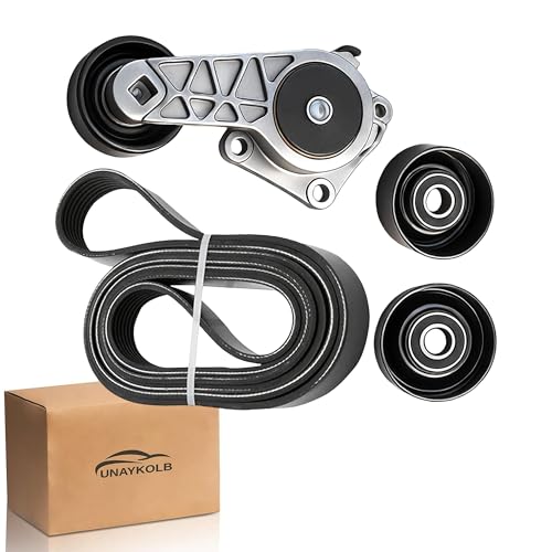 UnayKolb Serpentine Belt Kit with Tensioner and Idler Pulley, Drive Belt Component Kit Compatible with Ford E-350 E-450 Super Duty 2017-2019, F-150 2010-2014, Starcraft Bus Starlite, V8 6.2L Engine