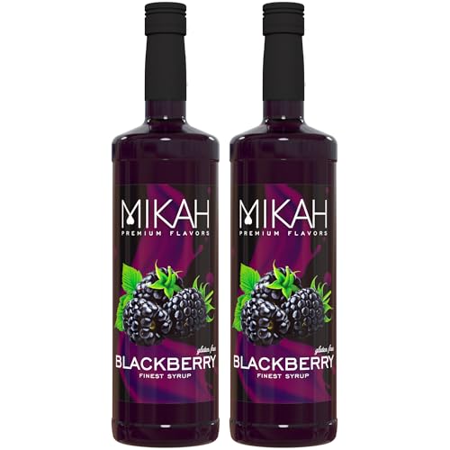 Mikah - Premium Flavors - Blackberry (Mora) x2 | Jarabe para bebidas y postres | Uso profesional | 2 botellas de 1 litro (2 x 1000 ml)