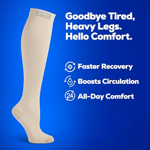 Image of SB SOX 3-Pair Compression Socks (15-20mmHg) for Men & Women - Comfortable Socks, Easy to Put On - Best Socks for Daily /Any Use, Running, Nurse, Travel