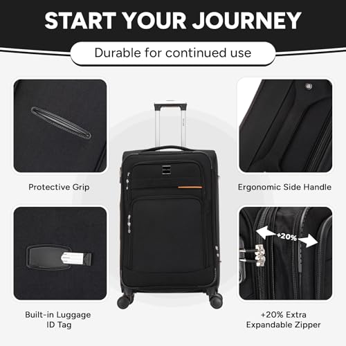 Skylark Cabin Carry Suitcase 20" Lightweight 4 Wheels Spinner 3-Digit Combination Lock Soft Shell Luggage Hand Luggage Flight Bag For Easyjet Ryanair Birtish Airways And All Other Airlines 55X35X21 - 4