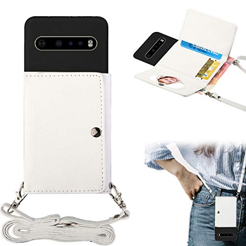 Shinyzone Lanyard Phone Case Compatible with Google Pixel 6,Crossbody Wallet Case with Strap for Women,PU Leather Flip Cover with Credit Card Holder Silicone Gel Soft Back Case,White