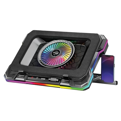 ZEBRONICS NC9200, Laptop Cooling Pad, 140mm RGB LED Fan, Upto 19 inch Laptop, Dual USB Port, Magnetic Foam Cushioning, Detachable Mobile Holder, Fan...