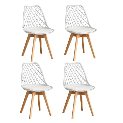 GrandCA HOME Set di 4 Sedie da Pranzo, Sedie da Cucina Moderne con Seduta Rivestita in pelle e Gambe in Faggio, Adatte a Cucine e Sale da Pranzo - Bianco