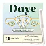 Daye Organic Tampons Regular | 18ct | Pesticide & Metal Tested, 100% Organic Cotton, Best Absorbency | No-Shed Sleeve, Sugarcane Applicator