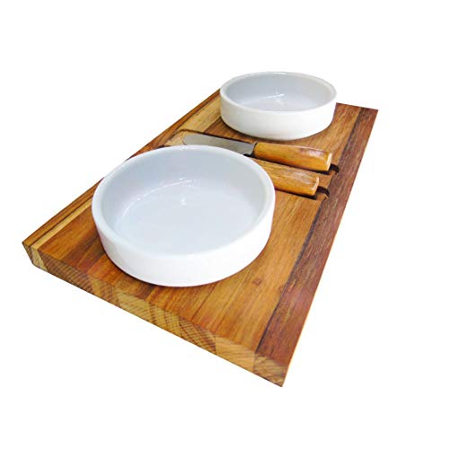 PETISQUEIRA RETANGULAR DE MADEIRA TECA COM 2 CUMBUCAS E 2 ESPATULAS