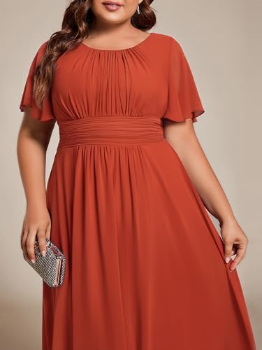 Image of Ever-Pretty Women's Plus Size Formal Wedding Guest Dresses for Curvy Women A Line Chiffon Midi High Low Cocktail Dress
