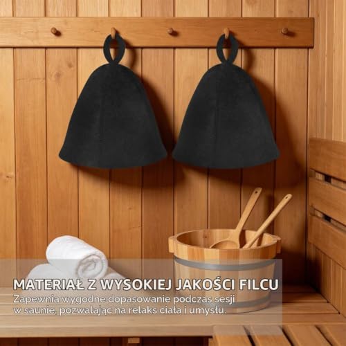 Filcowa czapka do sauny 2-częściowa czapka, ergonomiczna filcowa czapka do sauny, dla mężczyzn i kobiet, miękka, chłonny filc, odpowiedni do użytku domowego, hoteli i innych, czarny