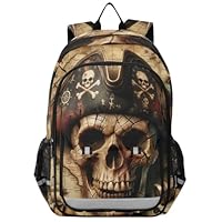 RPLIFE Pirate Skull Treasure Map Back Packs Kids 17 Inch Boys Backpack with Chest Strap, Pirate Skull Treasure Map, One Size, Traditional Backpacks, Pirate Skull Treasure Map, One Size