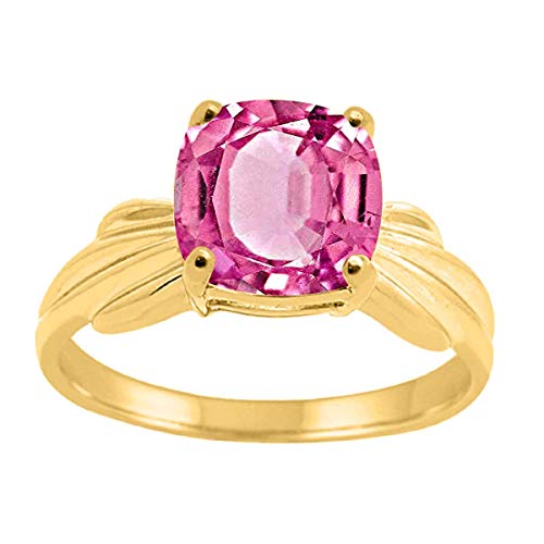 MauliJewels Rings for Women 2.25 Carat Cushion Cut Pink Topaz Ring prong 10K Yellow Gold Gemstone Wedding Jewelry Collection