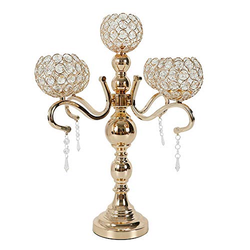 Crystal Candelabra 5 Arms Crystal Candle Holders Classic Elegant Design with Crystal Drops Retro Candlestick Holder for Wedding Dinner Table Decoration Gifts