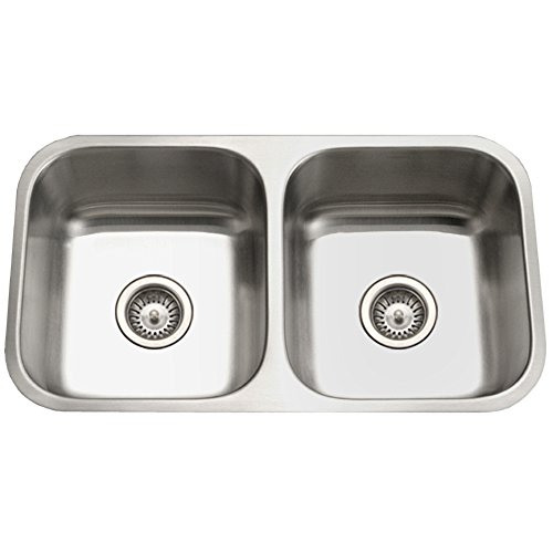 One-Day Sale: Up to 70% Off Houzer STD-2100-1 Eston Series Undermount Stainless Steel 50/50 Double Bowl Kitchen Sink, 18 Gauge