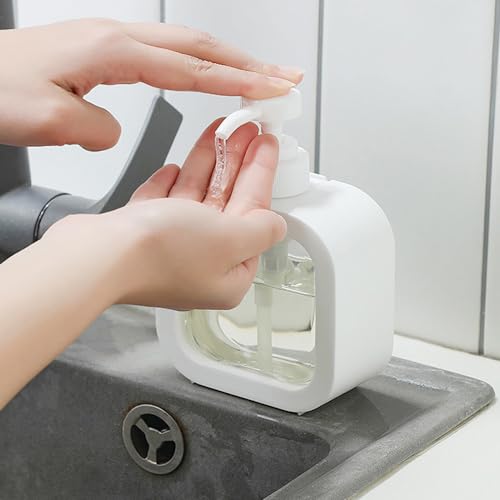 Image of Hand Soap Dispenser for Bathroom, Modern Dish Soap Dispenser for Kitchen Sink, Liquid Soap Container with Pump, Clear Plastic Soap Pump Bottles (2 Packs,17oz, White)