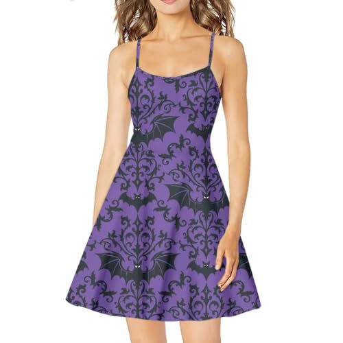 Image of Women's Spaghetti Strap Dress Summer Casual Swing Sundress Girls Beachwear Swing Mini Dress