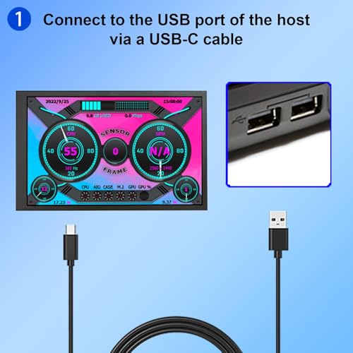Image of VSDISPLAY 7'' PC Case Screen 1280x800 Computer Temperature Display,Black | Supports Theme Editor DIY CPU GPU RAM Data Monitoring