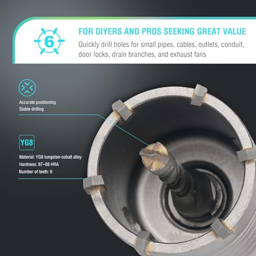 Image of BINOTA 50 mm (2 inch) Concrete Hole Saw with SDS-Plus Shank | Tungsten carbide drill bit; SDS-Plus shank (220 mm); Cross-type center drill; Dry drilling for concrete /brick /stone /masonry