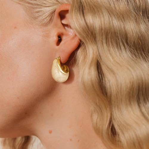 KissYan Acrylic Teardrop Earrings for Women, 14K Gold Plated Resin Chunky Hoop Earrings, Lightweight Hollow Open Drop Hoops Translucent Hypoallergenic Vintage Fashion Jewelry Gifts3
