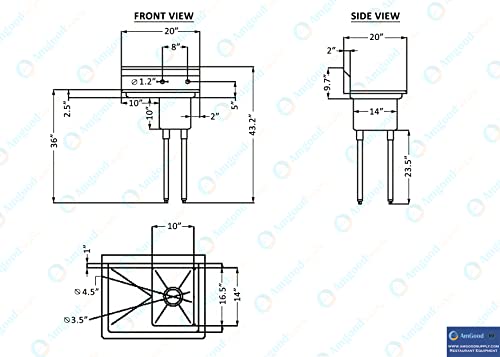 Image of AmGood Stainless Steel Prep & Utility Sink | 304 Stainless Steel | Restaurant, Kitchen, Laundry, Garage | NSF (Bowl Size: 10 inchx14 inchx10 inch + Left Drainboards)
