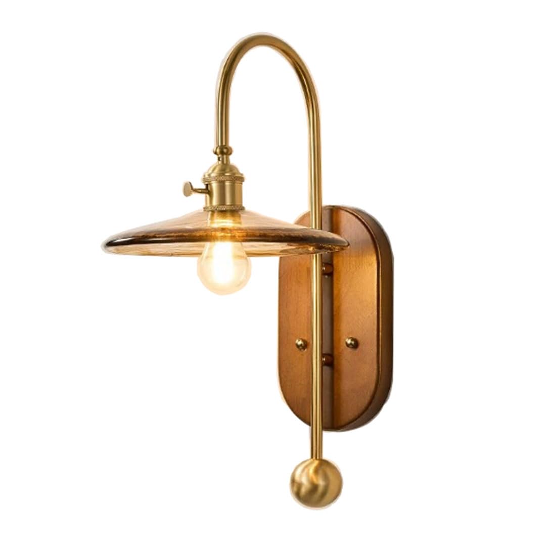 Applique da Parete Moderne in Stile Industriale con Paralume in Vetro e Base in Legno Rustico, a Collo D'Oca, in Stile Nordico, Ideali per Soggiorno, Comodino, Veranda e Ingresso.