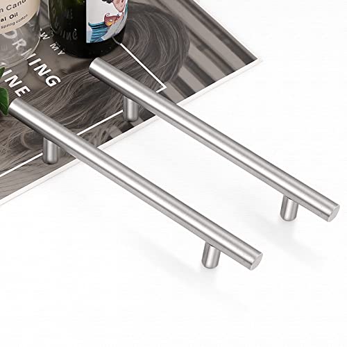 Image of Probrico Drawer Pulls, Kitchen Cabinet Handles Stainless Steel Satin Nickel Furniture Dresser Hardware,7-5 /9 Inch Total Length Euro T Bar, 30 Pack - Hole Center 5 Inch(128mm), Brushed Nickel