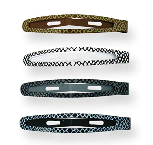 Mia Snip Snaps-Metal Hair Barrettes Clips-Painted Python Snake Print-2.5 Inches Long-Brown, White, Black, Gray-For Women And Girls (4 pc)
