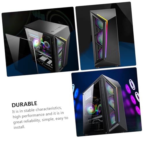 Gabinete de computadora RGB ATX con panel lateral de vidrio templado, efectos de iluminación frescos compatibles con enfriamiento líquido para gamers y creadores de PC miniatura 6