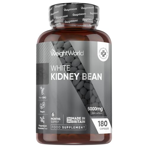 White Kidney Bean Extract Capsules 5000mg - 180 Capsules (6 Months Supply) - Enriched with Zinc & Chromium - Just 1 per Day - Vegan-Friendly White Kidney Bean Supplement - Made in The UK