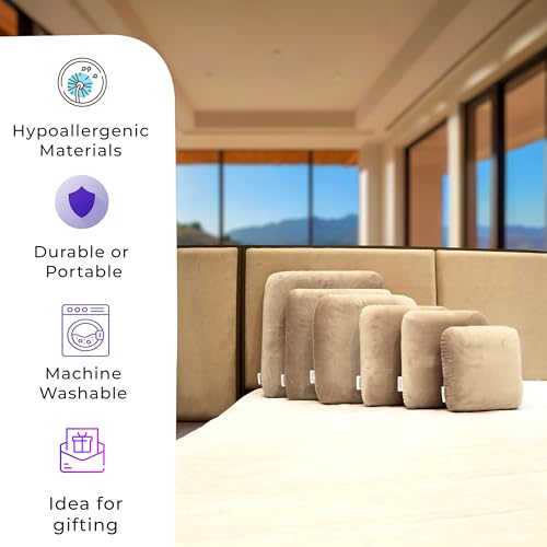 Image of Memory Foam Square Cushion 10 inchx10 inchx4 inch, Velvet Beige Throw Pillows for Car, Sofa, Chair, Couch, Bed, Diwan | Decorative Cushions for Back Support & Comfort
