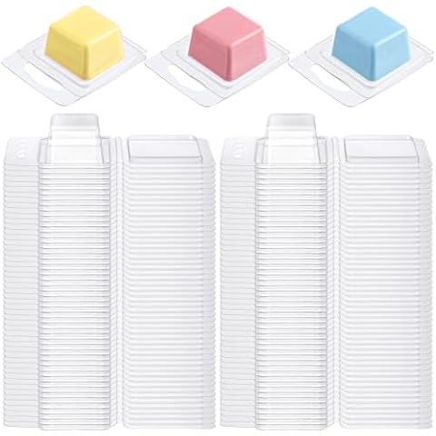 Wesiti 100 Pcs Wax Melt Molds Clear Empty Plastic Wax Melt Clamshells Container Molds PET Single Cube 1 oz Candle Molds for DIY Chocolates Wax Melt Wickless Candles Soap Making Cover