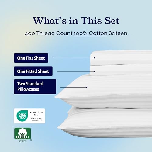 image for California Design Den Striped Full Size Bed Sheets Set - Soft 400 Thre