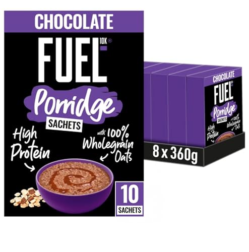 FUEL10K Chocolate Protein Porridge Sachets, 80 Servings, 10g Protein & Fibre, 10 × 36g (Pack of 8)
