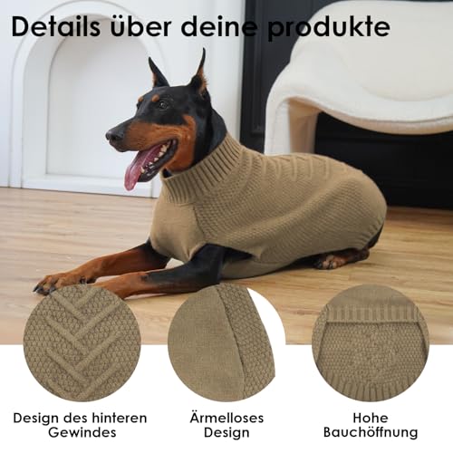 Katzinst Pullover für Große Hunde,Strickjacke Warm, Sweater für Hund, Fleecepulli Hundgroß, Warm Pullover für Grosse Hunde mit auchschutz, Karamell,3XL