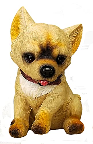 ZKSYLSM Figura decorativa realista de chihuahua sentado, estatua de perro chihuahua, figura de resina decorativa para el hogar, pintada a mano, regalo