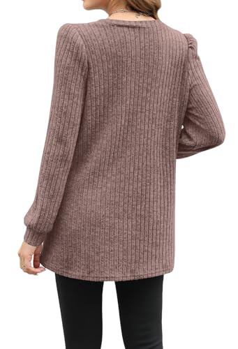 Image of OFEEFAN Long Sleeve Shirts for Women Long Sweaters with Pockets Tunic Tops Loose Fit