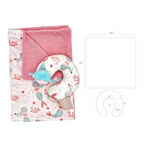 Image of TITI with Love Reversible Baby Blanket and Pillow Set - Mermaid Baby Blanket with Plush Pillow for Girl, Ultra-Soft Reversible Design, 37x27 in