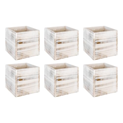 Koyal Wholesale Square Cube Shabby Chic Wood Vase (Pack of 6), 4