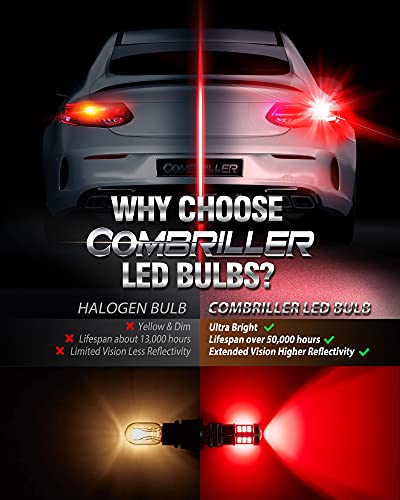 Combriller 7440 Led Bulb Red Super Bright, T20 7441 7444 7443 Led Bulb with Projector Replacement for Led Reverse Lights Turn Signal Bulb Brake Light Bulb Tail Light Bulb Parking Light Bulb, Pack of 2 - Image 3
