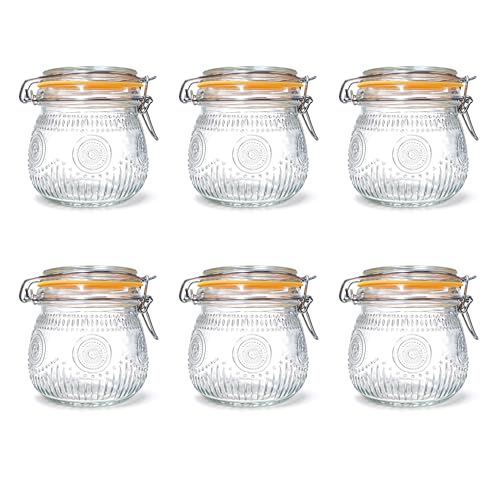 Image of Amzcku Wide Mouth Vintage Mason Jars with Airtight Lid 16oz, Canister Quart Jars for Kitchen Storage - for Coffee, Sugar, Beans 6 Pack