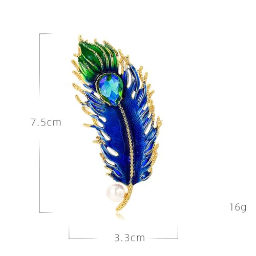 Image of Rhinestone Feather Brooches for Women Men,Vintage Animal Peacock Pin Gold /Silver /Blue / Crystal Diamond Lapel Pins Fashion Enamel Feather Leaf Brooch Elegant Dress Coat Pin Decor Wedding Christmas Birthday Jewelry