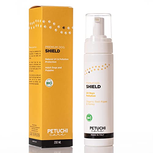 PETUCHI Protector para Perros contra la Contaminación Urbana y el Exceso de Rayos UV; Aplicación de Espuma Seca; Hidrata y Reduce la Caída del Pelo; con Miel y Algas Rojas Bio; 200ml Cover