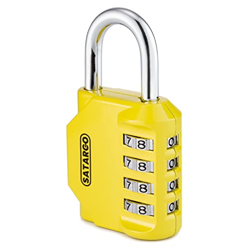 Image of 4 Digit Combination Padlock for Gym Locker - Yellow Weatherproof & Cut Resistant Digital School Locker Padlock