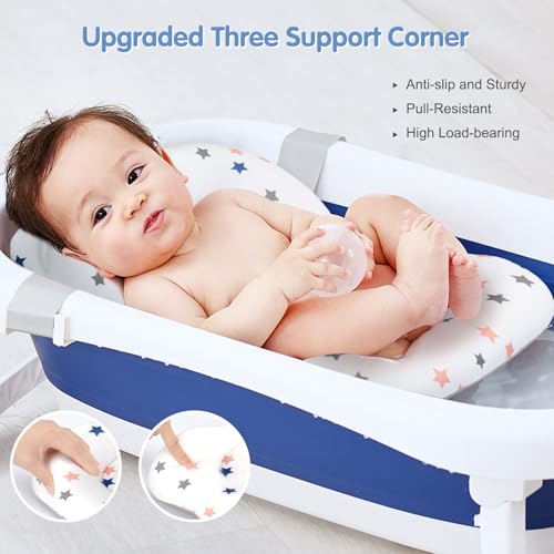 Image of Colorlife Baby Bath Seat Support Net Infant Bathing Seat Support Mat, Adjustable Comfortable Non-Slip Three-Pointed Baby Shower Bathtub Sit Up Mesh for Newborn 0-12 Months-White Star(No Bathtub)