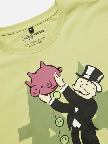 Image of The Souled Store Official Monopoly: Broke! Men and Boys Short Sleeve Round Neck Green Graphic Printed Regular Fit Cotton T-Shirts