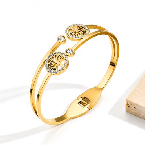 Image of Stylish Gold Plated Bangle for Women | Daily Use Stainless Steel Kada | Anti-Tarnish Waterproof Cuff | Multicolour Crystal Evil Eye | Daily Wear Bracelet For Womens | Premium Gift For Girl