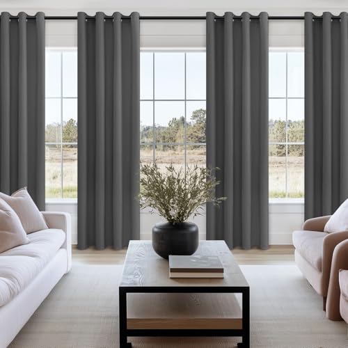 MRTREES Vorhang Blickdicht Gardinen Thermovorhang mit Ösen Verdunklungsvorhang Ösenschal Vorhänge Modern 240×140cm(H×B) Dunkelgrau 2er Set… – Ansicht 6